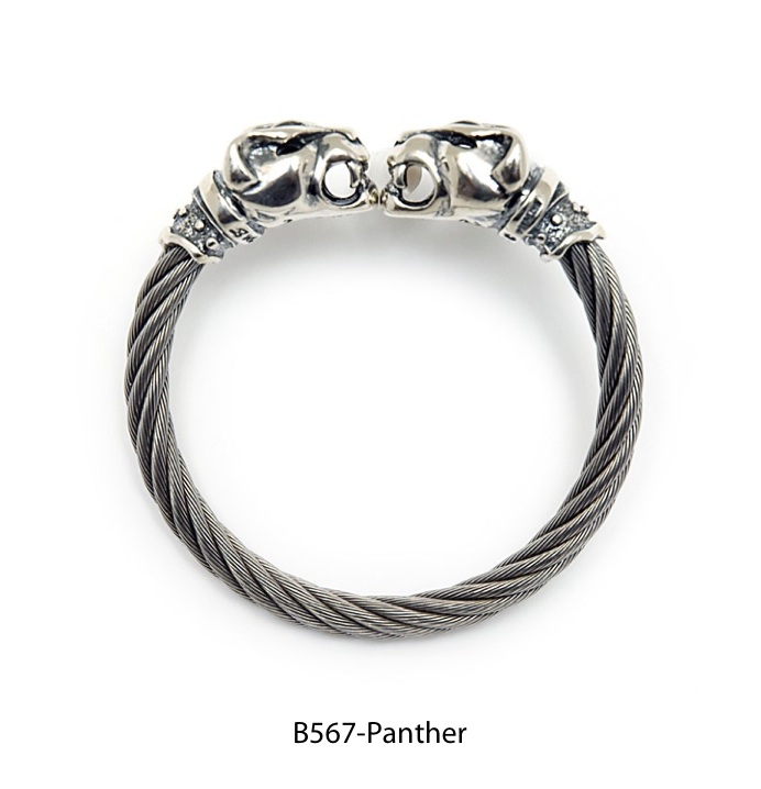 Animal Head Cable Bangle Bracelet with Panther Head
